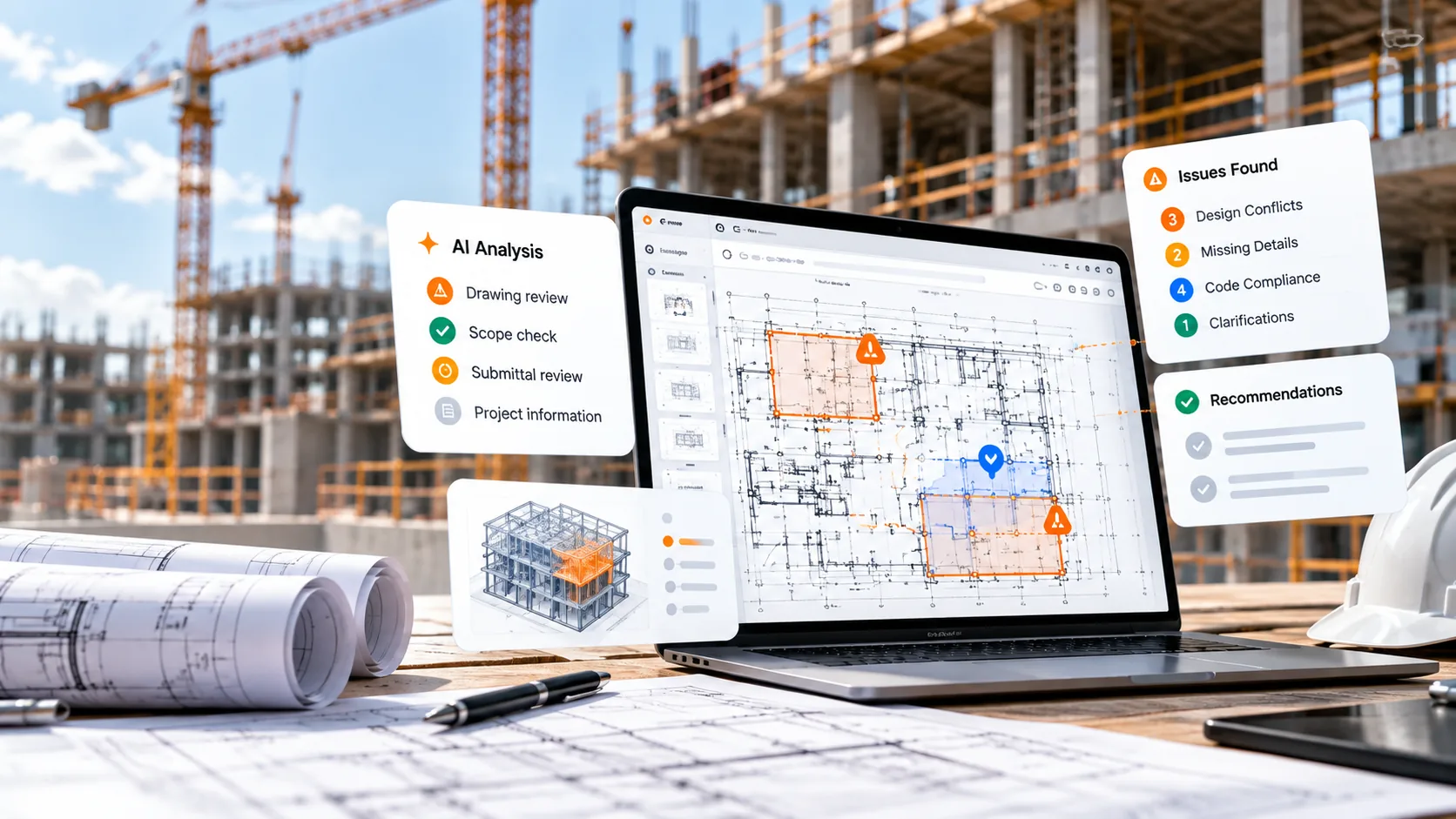 AI-assisted review of construction drawings and specifications