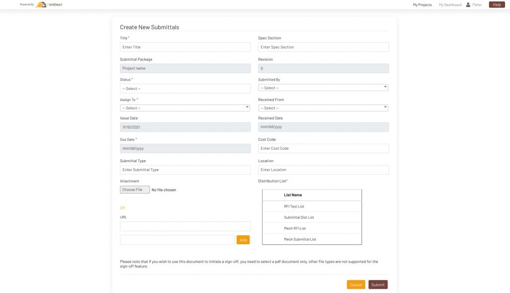 Submittals management  